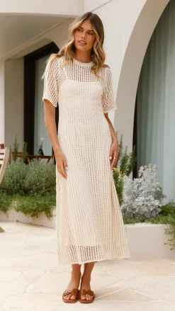 Pink Diamond Dresses|Maxi^Saisha Crochet Maxi Dress - Beige