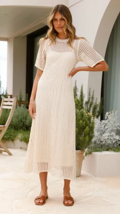 Pink Diamond Dresses|Maxi^Saisha Crochet Maxi Dress - Beige