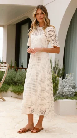 Pink Diamond Dresses|Maxi^Saisha Crochet Maxi Dress - Beige
