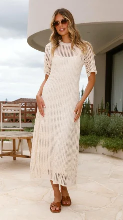 Pink Diamond Dresses|Maxi^Saisha Crochet Maxi Dress - Beige