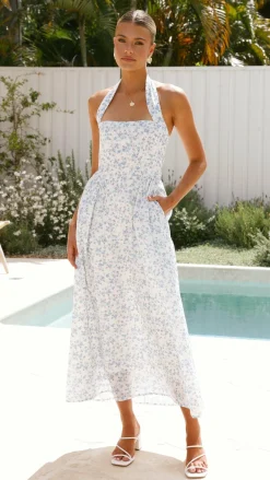 Pink Diamond Sale Dresses^Salas Halter Maxi Dress - White / Blue Floral