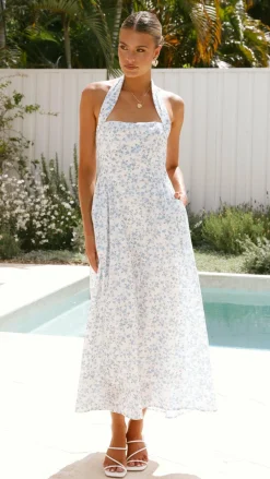 Pink Diamond Sale Dresses^Salas Halter Maxi Dress - White / Blue Floral