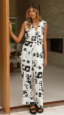 Fashion Allied Sets|Bottoms^Samaya Pants - White/Black Print