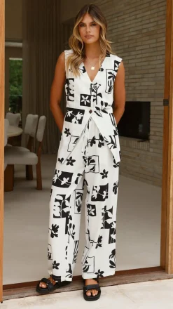 Fashion Allied Sets|Bottoms^Samaya Pants - White/Black Print