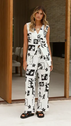 Fashion Allied Sets|Bottoms^Samaya Pants - White/Black Print