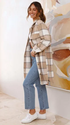 Iris Maxi Jackets|Outerwear^Saskia Jacket - Beige/Cream Check