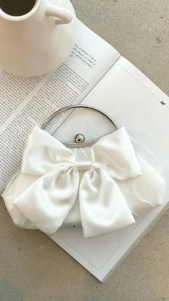 Angel Whisper Bags|Bridal Accessories^Satin Bow Clutch - White