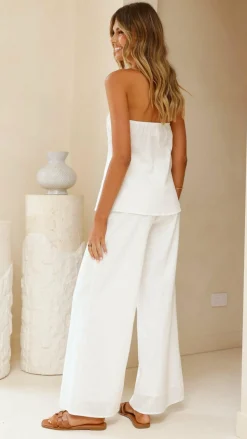 By Frankie Sets|Bottoms^Sharni Strapless Pleat Top and Pants Set - White
