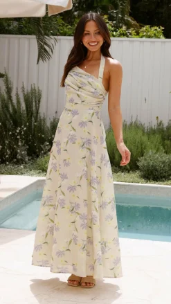 LILYWHYT Sale Dresses^Sharya Halter Neck Maxi Dress - Lemon Floral