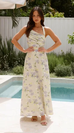 LILYWHYT Sale Dresses^Sharya Halter Neck Maxi Dress - Lemon Floral