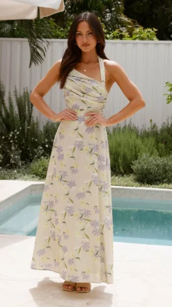 LILYWHYT Sale Dresses^Sharya Halter Neck Maxi Dress - Lemon Floral