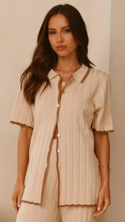 LILYWHYT Knit Tops|Knitwear^Shaylie Button Up Shirt - Beige