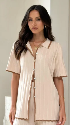 LILYWHYT Knit Tops|Knitwear^Shaylie Button Up Shirt - Beige