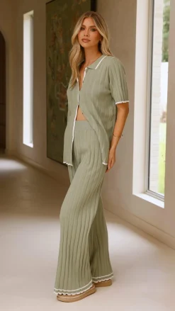 LILYWHYT Knit Tops|Knitwear^Shaylie Button Up Shirt - Sage