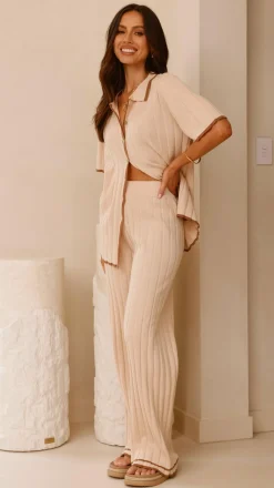 LILYWHYT Knitwear|Knitwear^Shaylie Wide Leg Pants - Beige