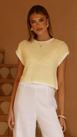 MVN Knit Tops|Knitwear^Shoreline Crochet Top - Yellow