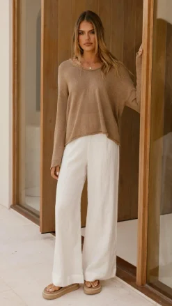 Little Lies Knit Tops|Knitwear^Spring Scoop Neck Long Sleeve Top - Taupe