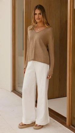 Little Lies Knit Tops|Knitwear^Spring Scoop Neck Long Sleeve Top - Taupe