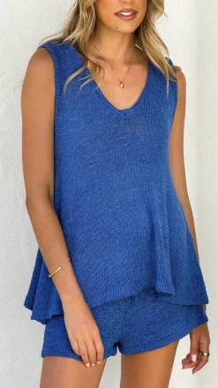 By Frankie Knit Tops|Knitwear^Summer Knit Top and Shorts Set - Blue