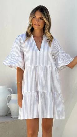 Miracle Fashion Dresses|Mini^Tarnie Mini Dress - Beige Stripe