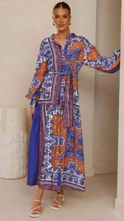 Pink Diamond Dresses|Maxi^Tasha Maxi Dress - Blue/Orange Print