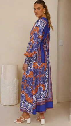 Pink Diamond Dresses|Maxi^Tasha Maxi Dress - Blue/Orange Print