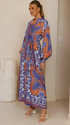 Pink Diamond Dresses|Maxi^Tasha Maxi Dress - Blue/Orange Print