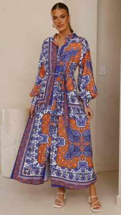 Pink Diamond Dresses|Maxi^Tasha Maxi Dress - Blue/Orange Print