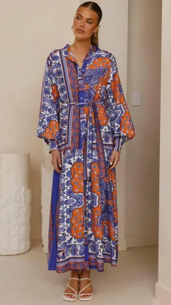 Pink Diamond Dresses|Maxi^Tasha Maxi Dress - Blue/Orange Print