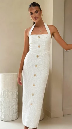 SASHA (BNE) Dresses|Midi^Tierra Button Midi Dress - White