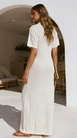LILYWHYT Knit Dresses|Knitwear^Tiffy Crochet Short Sleeve Maxi Dress - White