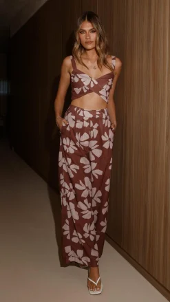 LILYWHYT Sets|Tops^Toni Crop Top - Brown Daylillies