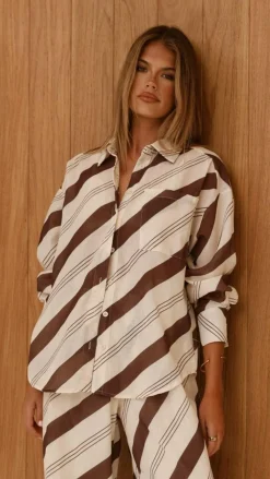 LILYWHYT Sets|Tops^Torrey Button Up Long Sleeve Shirt - Cream/Cacao