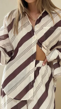 LILYWHYT Sets|Tops^Torrey Button Up Long Sleeve Shirt - Cream/Cacao