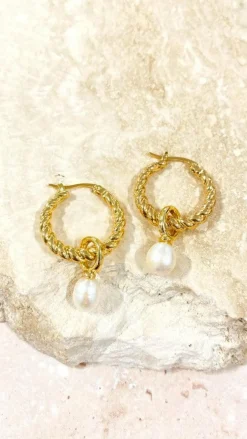 Angel Whisper Earrings|Mi Amore^Twist Pearl Drop Earrings - Gold/Pearl