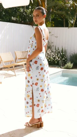 LILYWHYT Sets|Tops^Vaiana Tie Top - Blue / Floral