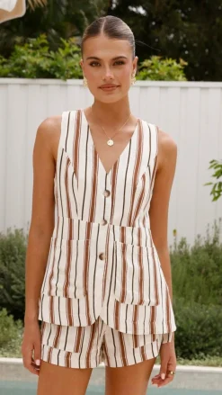 Fashion Allied Sets|Tops^Varian Button Vest - Tan Stripe
