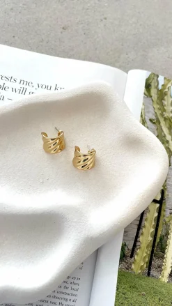 Angel Whisper Earrings|Wedding Guest Dresses^Vera Textured 18K Gold Plated Earrings - Gold