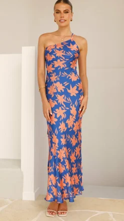 Pink Diamond Wedding Guest Dresses|Wedding Guest Dresses^Verity One Shoulder Maxi Dress - Orange/Blue Floral