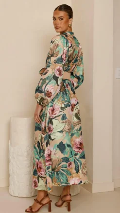 Bubblegum Dresses|Maxi^Veronica Button Down Maxi Dress - Mocha Rose Donatella