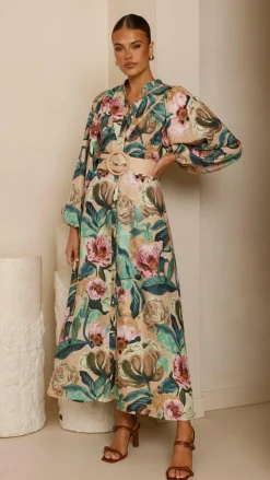 Bubblegum Dresses|Maxi^Veronica Button Down Maxi Dress - Mocha Rose Donatella