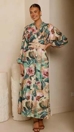 Bubblegum Dresses|Maxi^Veronica Button Down Maxi Dress - Mocha Rose Donatella