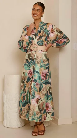 Bubblegum Dresses|Maxi^Veronica Button Down Maxi Dress - Mocha Rose Donatella