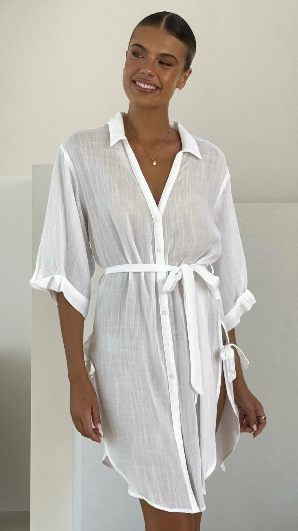 Desire Dresses|Tops^Vesper Button Down Beach Cover Up - White