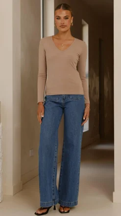 Bubblegum Tops^Vienna Long Sleeve Top - Mocha