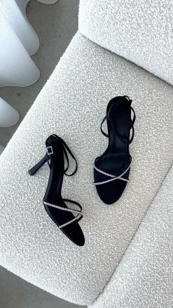 Billini Billini^Vixin Heels - Black Satin Diamante