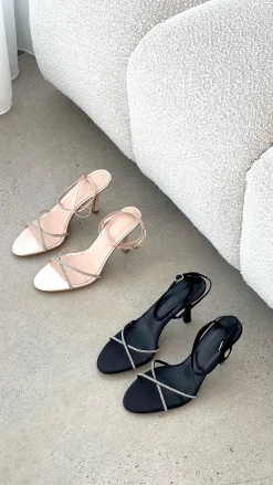 Billini Billini^Vixin Heels - Black Satin Diamante