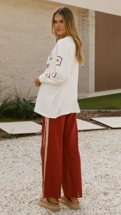 By Frankie Sets|Bottoms^Wandering Heart Long Sleeve Top and Pants Set - Dark Red