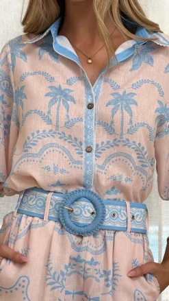 Bubblegum Polo^Xander 3/4 Sleeve Button Down Shirt - Blue