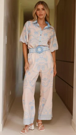 Bubblegum Polo^Xander 3/4 Sleeve Button Down Shirt - Blue